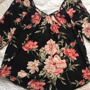 Black Floral open sleeve blouse